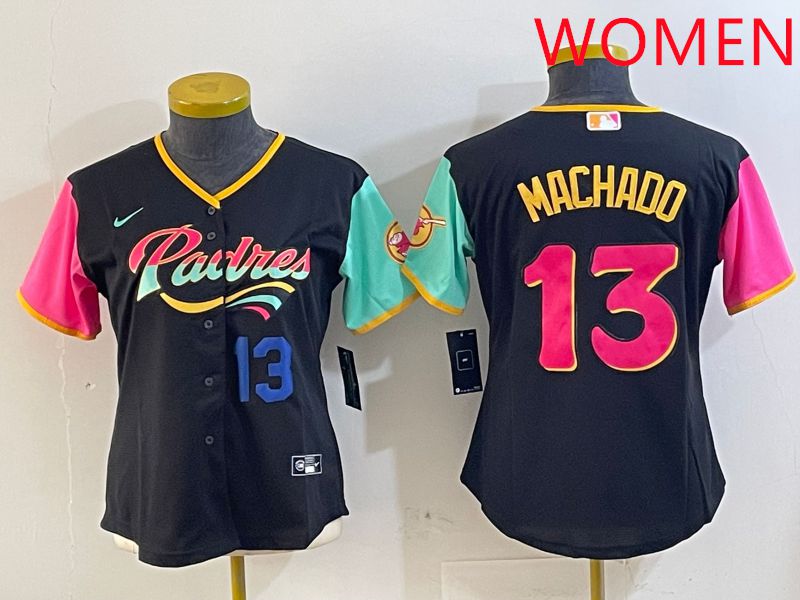 Women San Diego Padres #13 Machado Black City Edition 2025 Nike MLB Jersey style 5